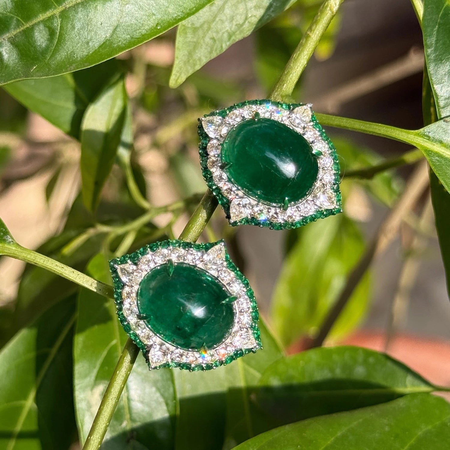 30ct Emerald Cabochan Earrings