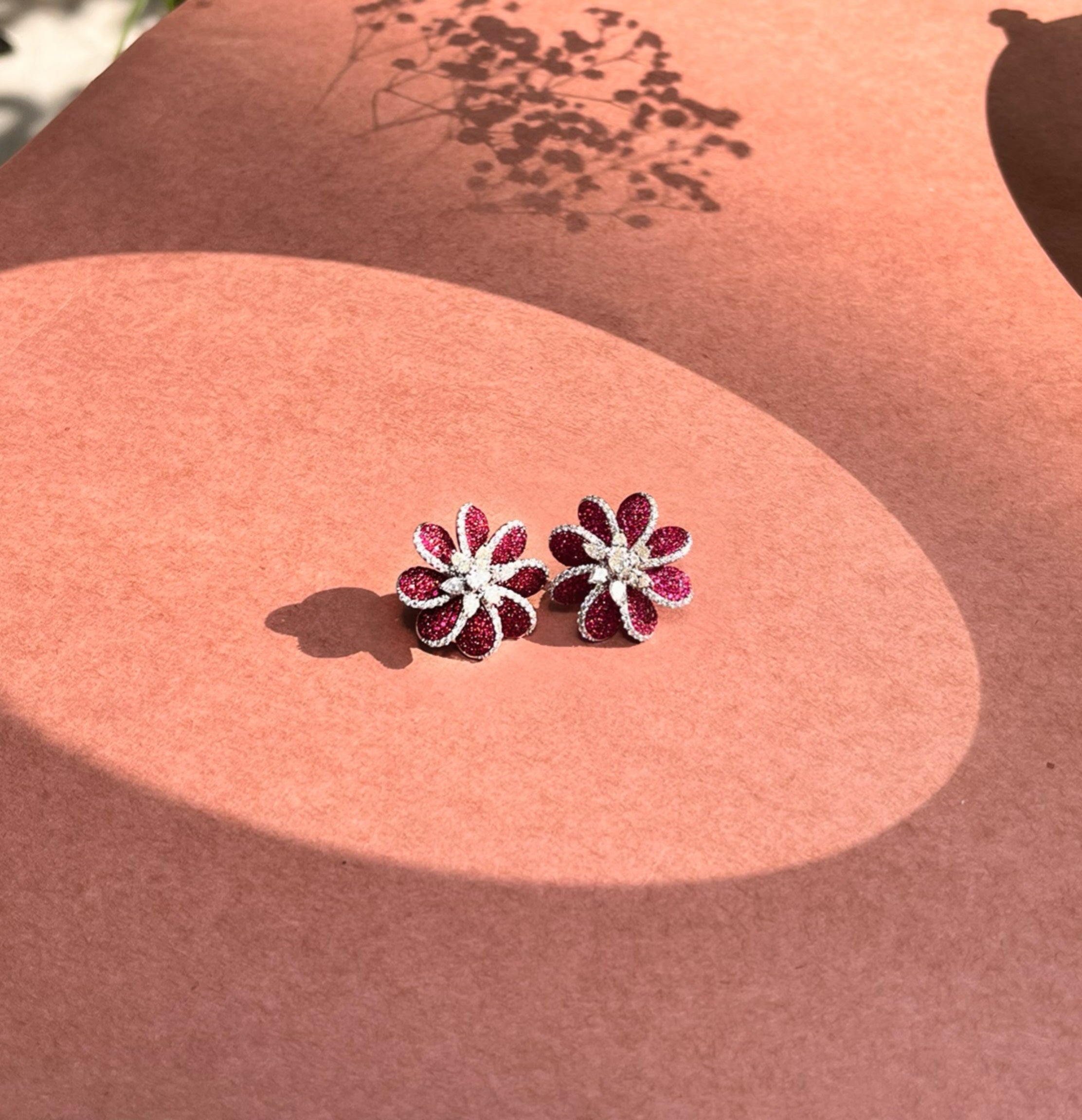 Ruby  Diamond 3D waves earrings