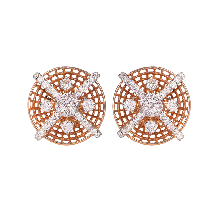 Mesh Round Diamond Studs in 14KT Gold