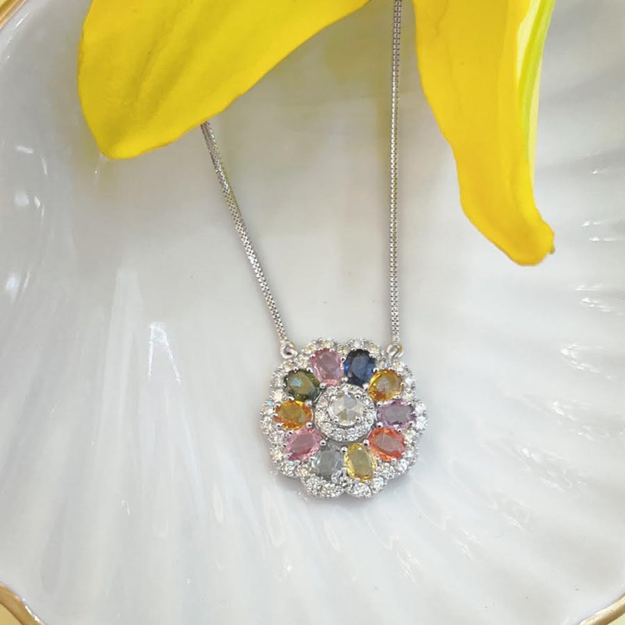 Multi Sapphire Floral Pendent