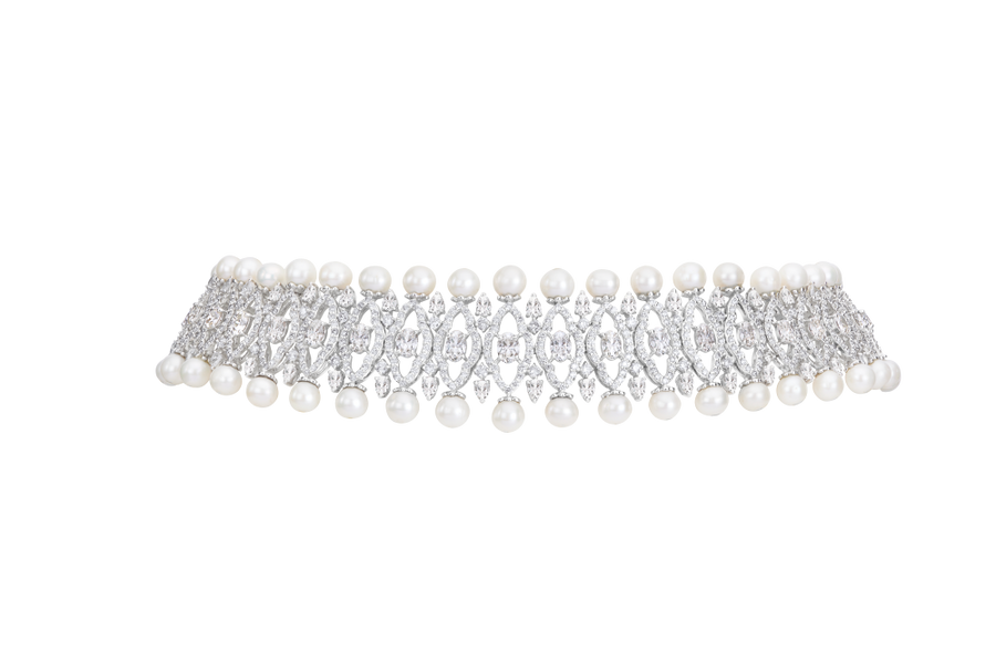 Flare Pearl Oval Diamond Choker