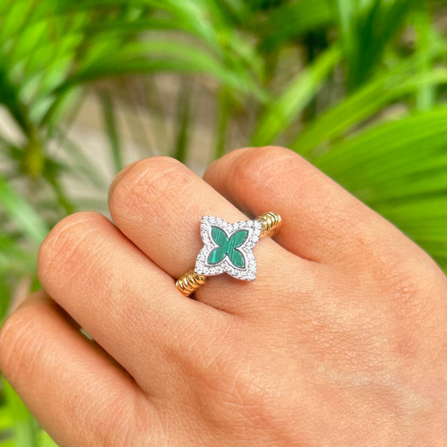 Malachite Clover Ring- 18 KT Gold