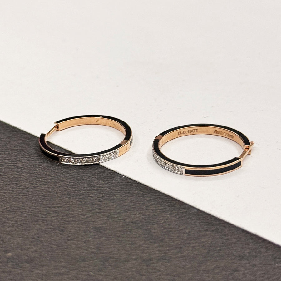 Black enamel Hoops- 18 KT Gold