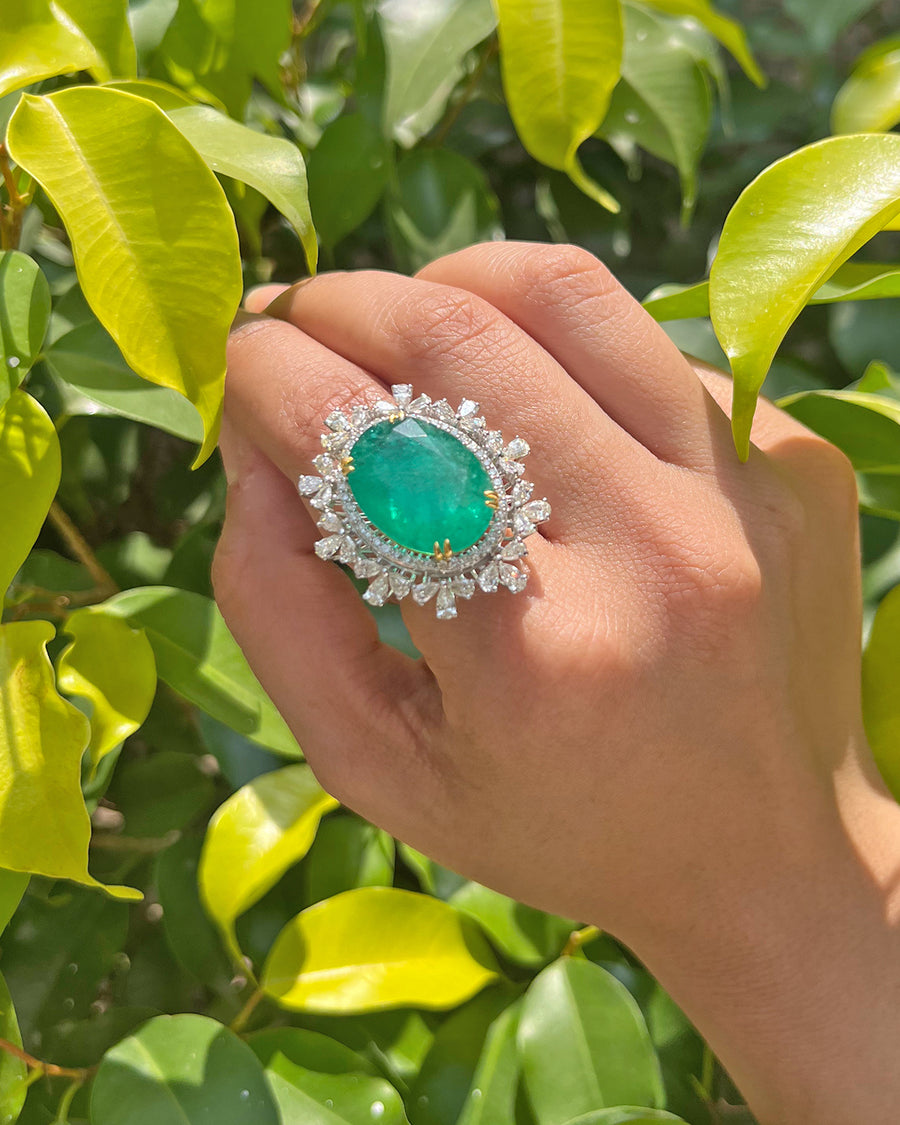 Oval Zambian Emerald with Diamonds