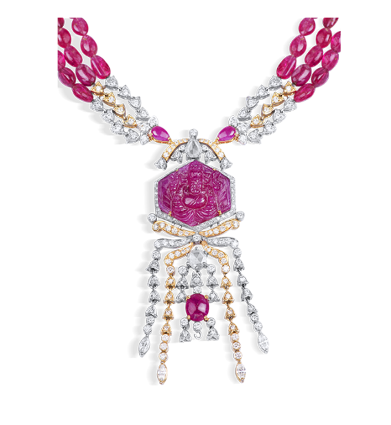 Gajanan Pendant with Carved Ruby