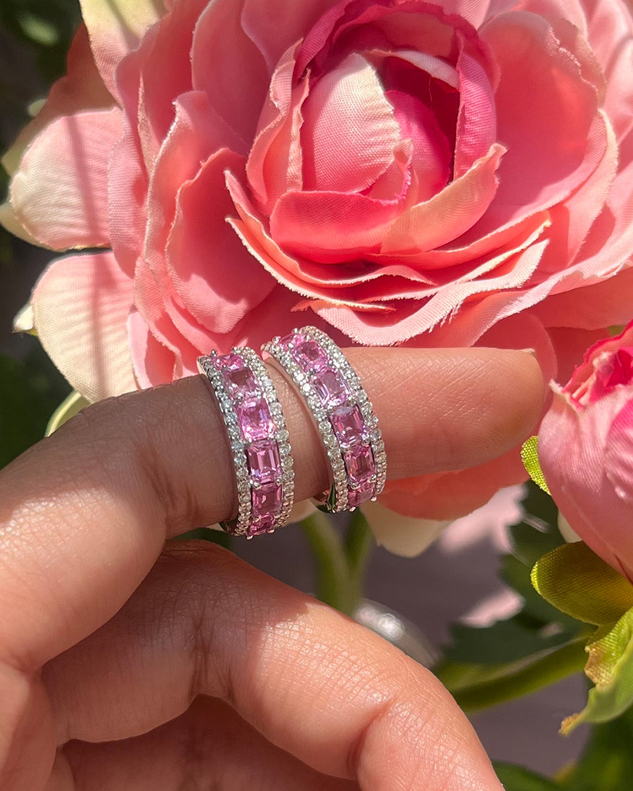 Pink Sapphire Diamond Hoops in 14KT Gold